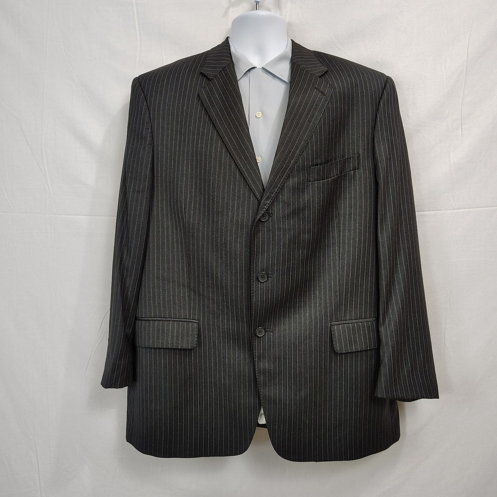 Vtg Loro Piana By Tallia‎ Uomo Pinstripe Mens Blazer 100% Wool 44R Pick Stitch